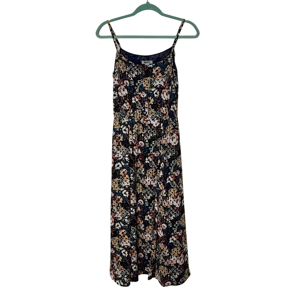 DKNY Floral Strappy Maxi Dress - Navy Yellow‎ Pink XS Boho Romantic Ditsy XS